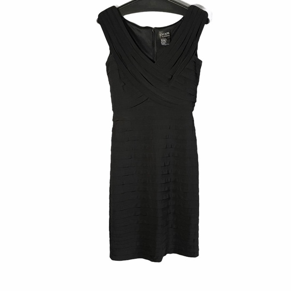 Xscape Black Pleated V Neck Mini Cocktail Dress - Picture 1 of 5